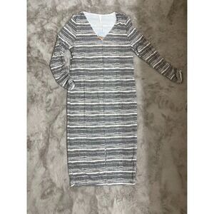 NWT PinkBlush Women's Striped Knit Dress Gray & White Long Sleeve Large Casual L